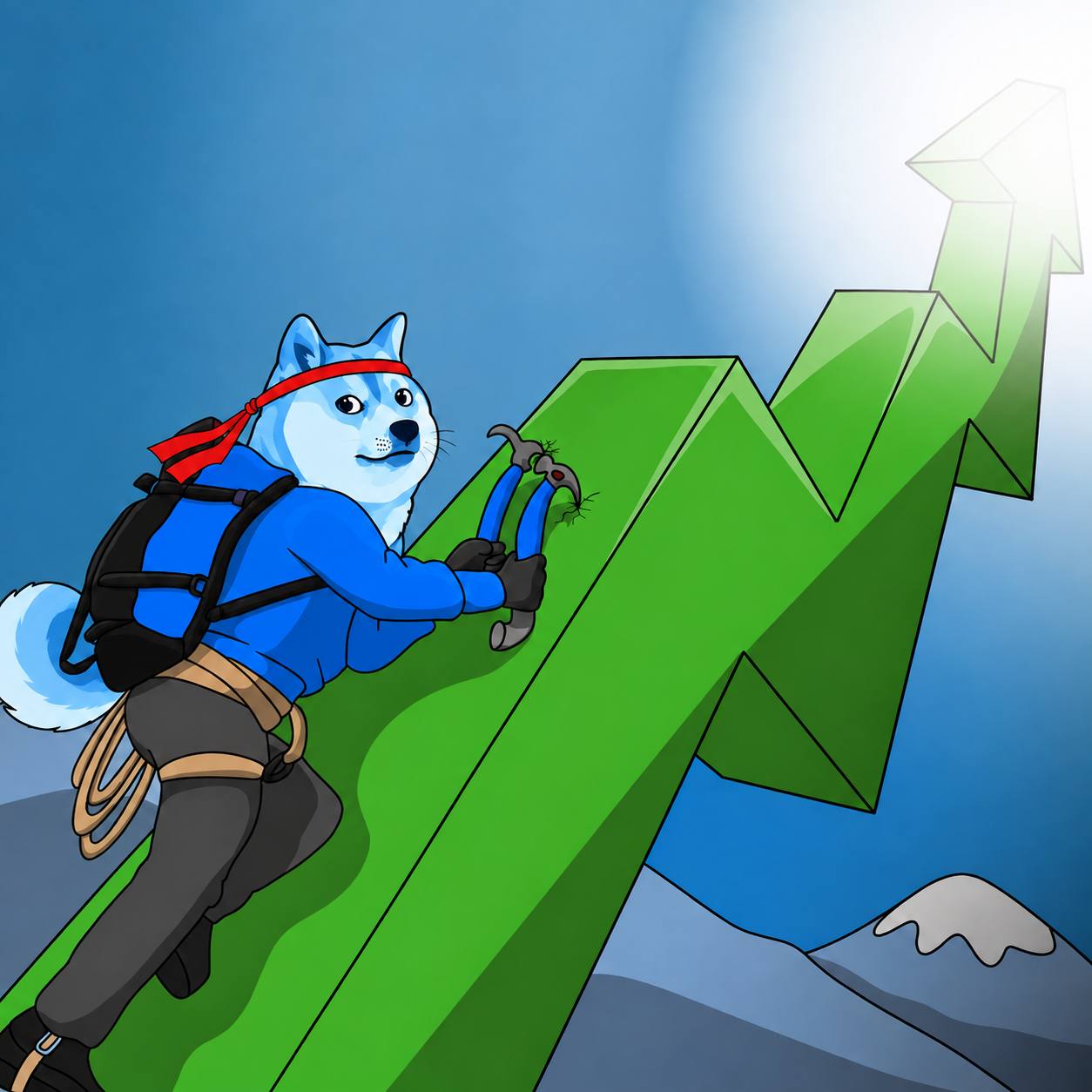 Arc Doge climbing the green tape